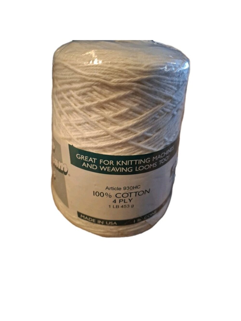 LILY Sugar N Cream Cone 100% Cotton Yarn ~ White NEW 4 PLY 1 LB Knitting. RARE